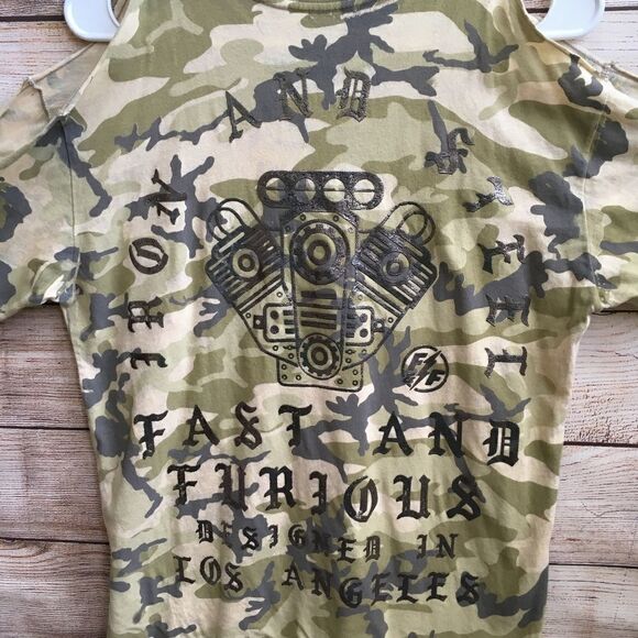 AFFLICTION FAST & FURIOUS GRAPHIC T-SHIRT IN CAMO PRINT - Picture 6 of 6
